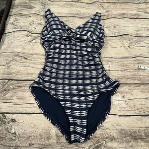 Nip/tuck Shapewear Swimsuit in Blue and White Smoothing Pattern Size 6